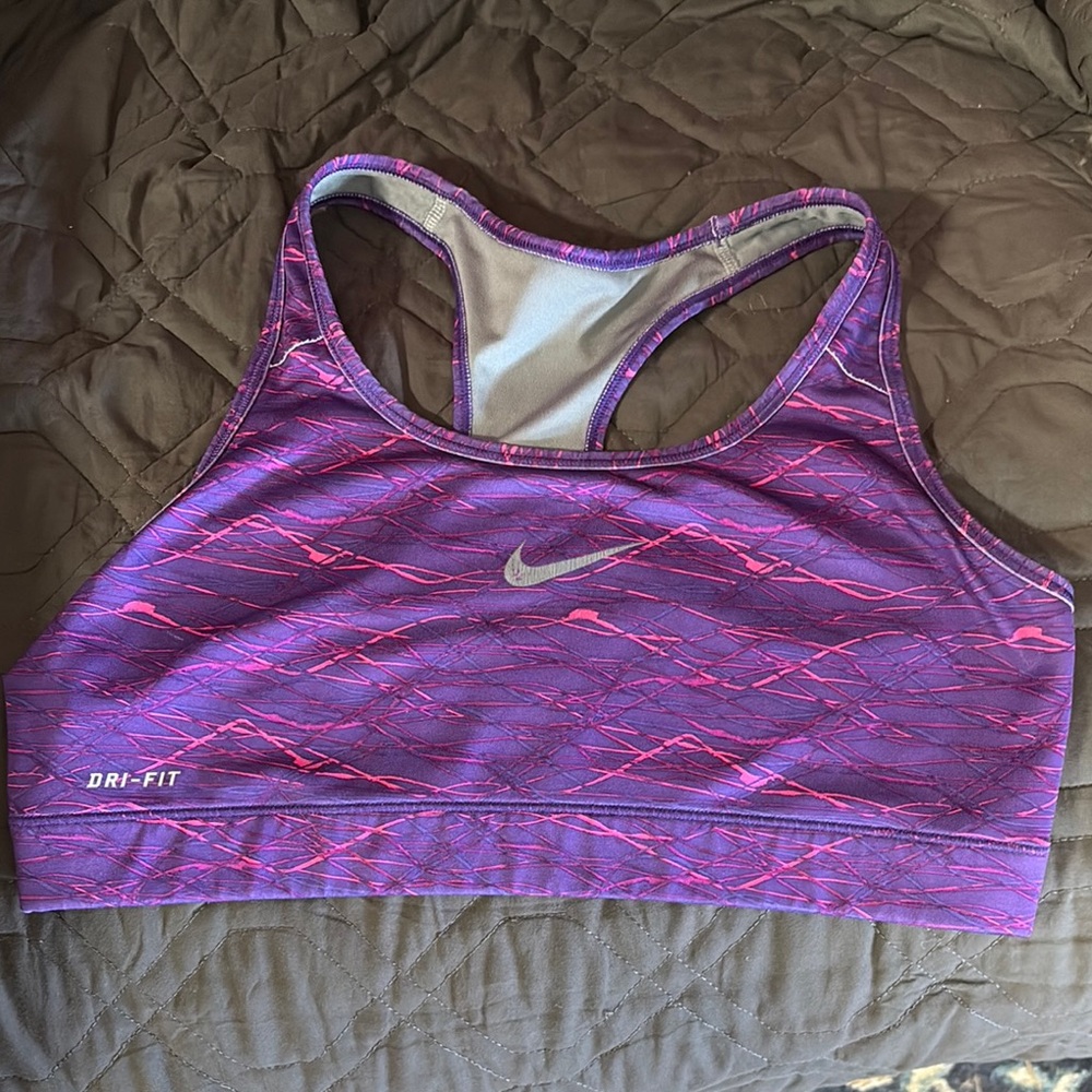 Nike Purple and Pink Sports Bra with Racerback Design
9
